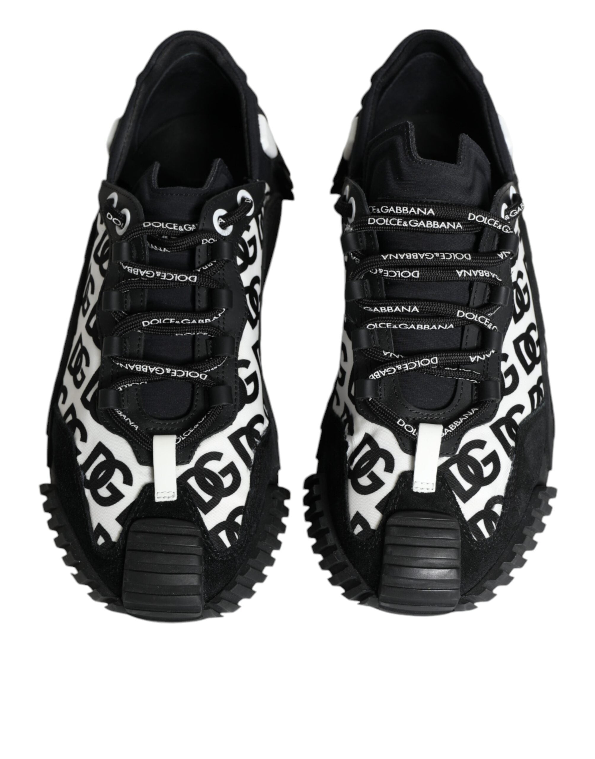 Chaussures basses noires Dolce & Gabbana NS1 avec logo en dentelle et laçage, sneakers élégants pour hommes.