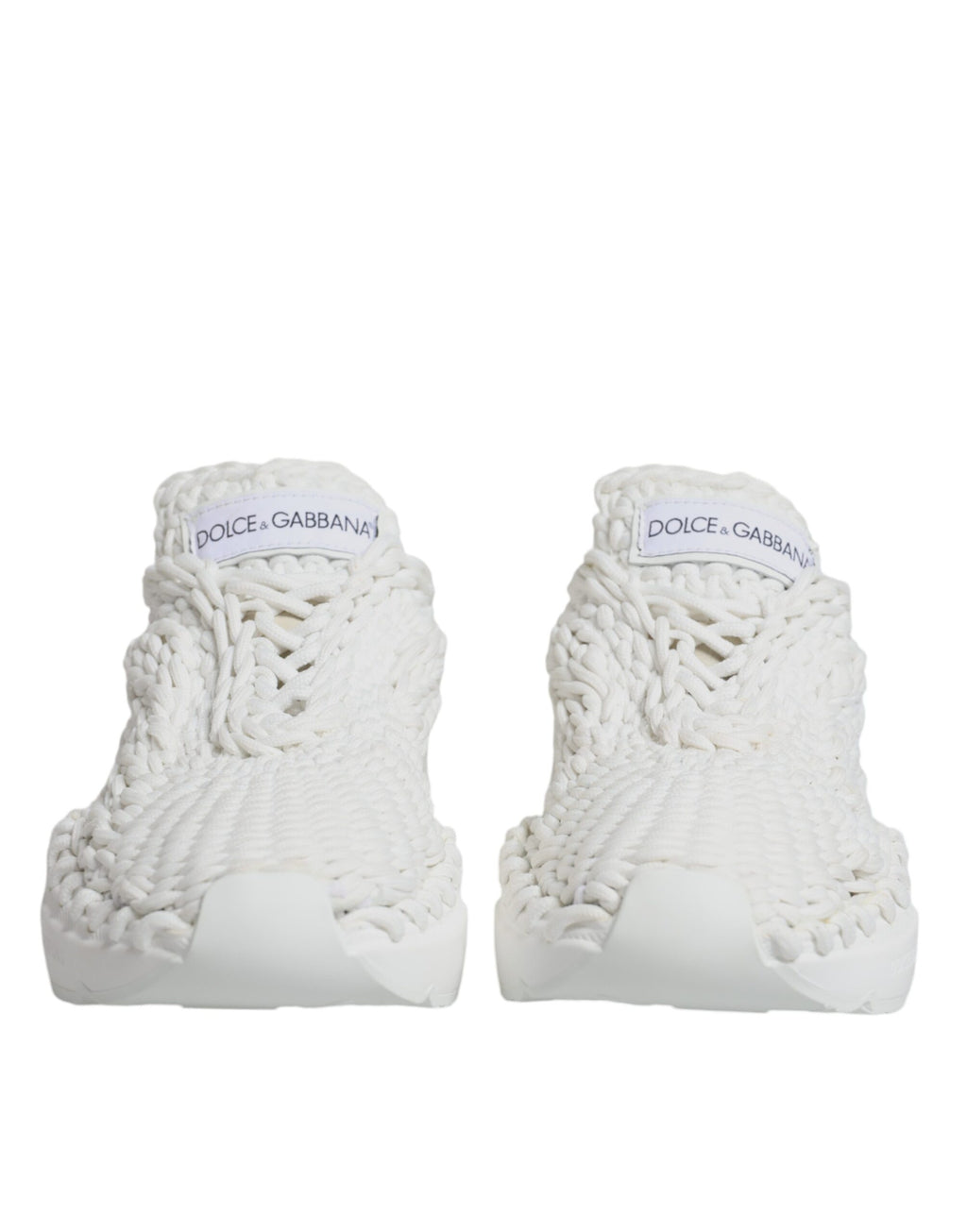 Chaussures sneakers blanches Dolce & Gabbana Daymaster en tricot, vue de face avec détails du design.