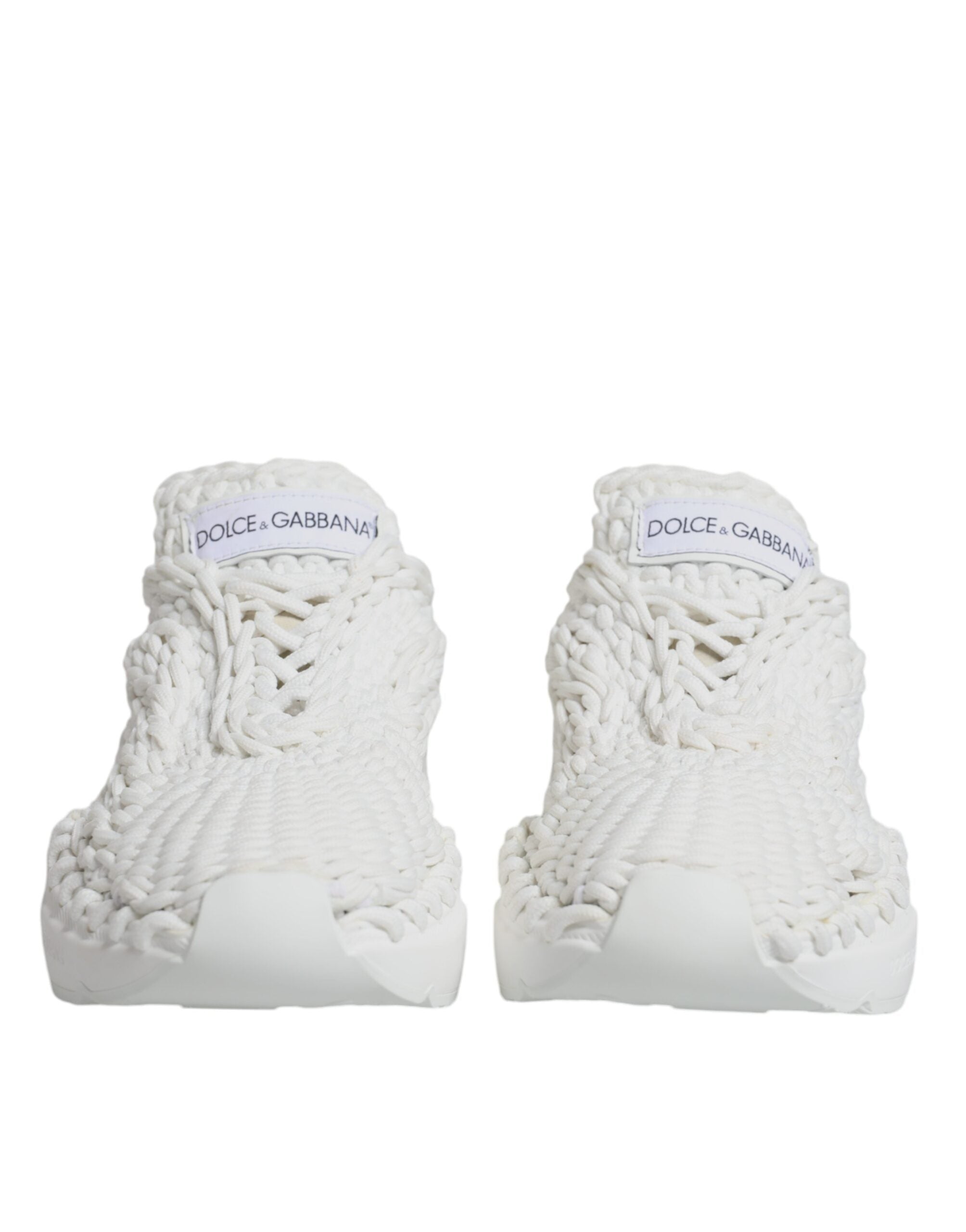 Chaussures sneakers blanches Dolce & Gabbana Daymaster en tricot, vue de face avec détails du design.