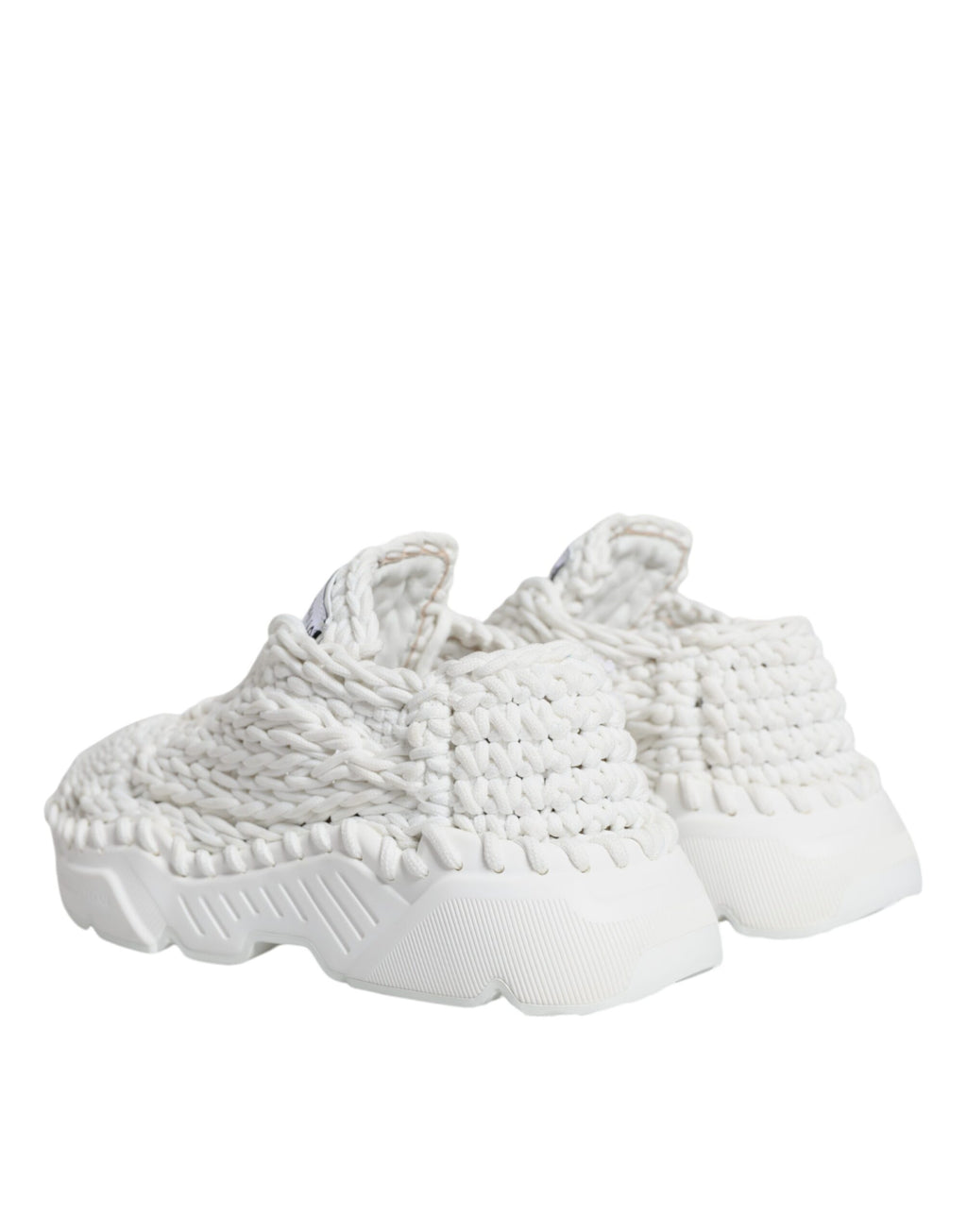 Chaussures Sneakers Dolce & Gabbana Daymaster blanches en maille, vue de face, détails du design et semelle visible