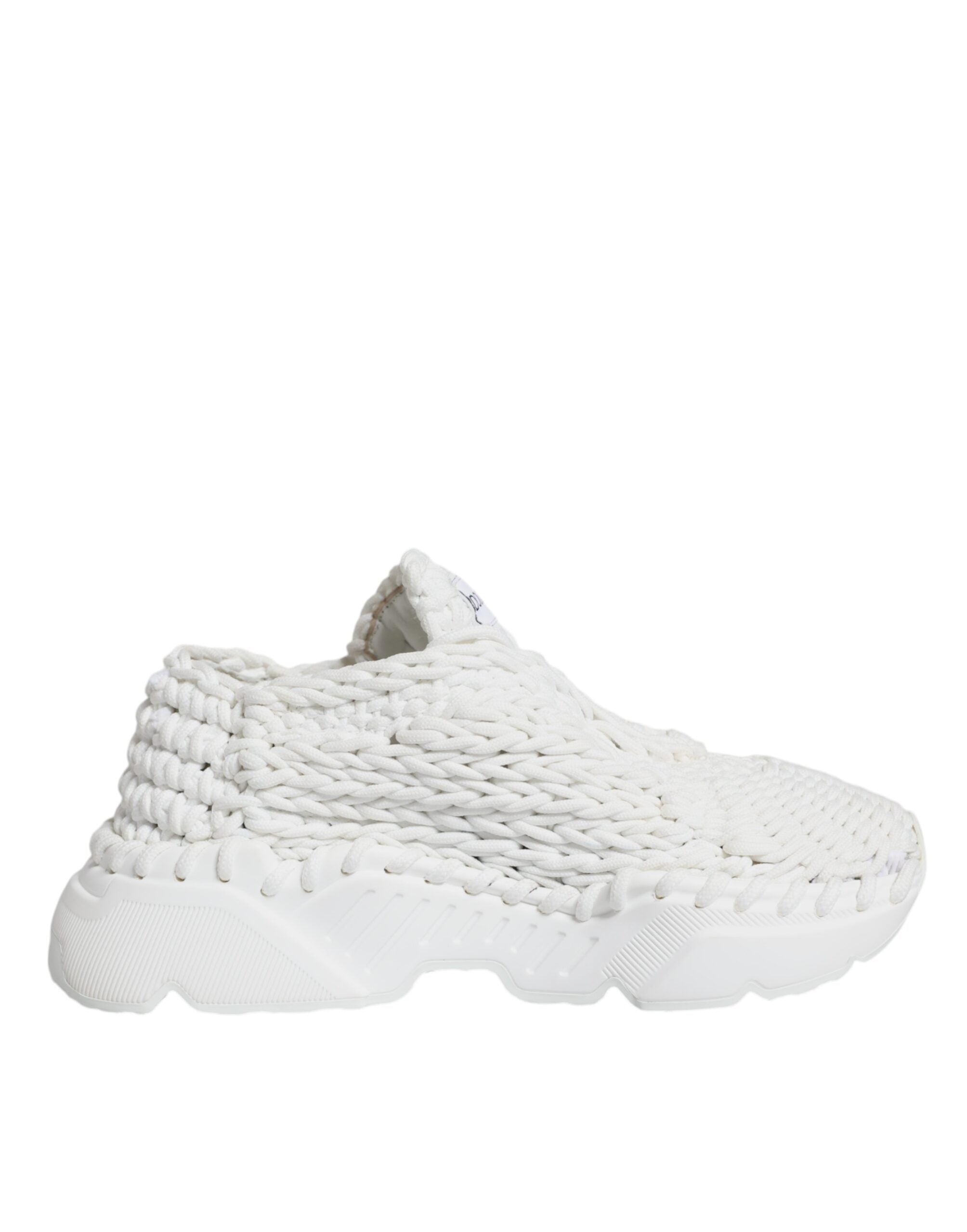 Chaussures sneakers blanches Dolce & Gabbana Daymaster en tricot, vue de face, détails du design et texture visibles.