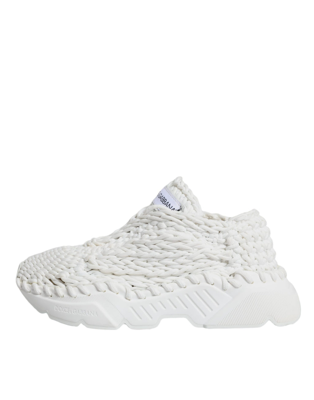 Chaussures sneakers Dolce & Gabbana Daymaster blanches en maille, vues de face avec détails de la tige en tricot.