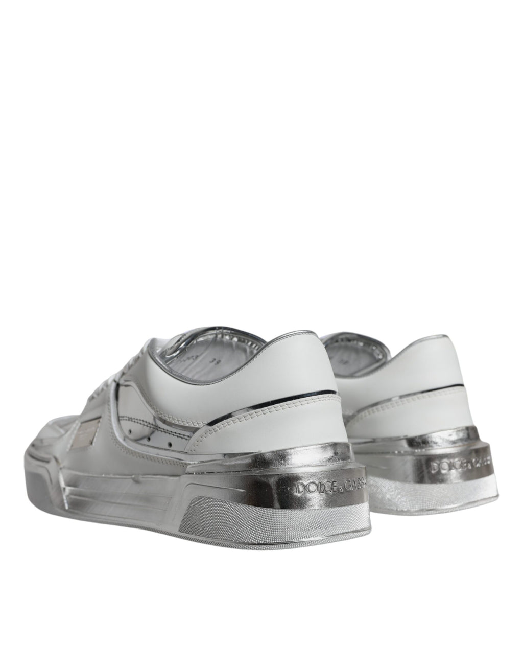 Chaussures Dolce & Gabbana sneakers basses en cuir blanc et argent, chaussures décontractées élégantes pour hommes