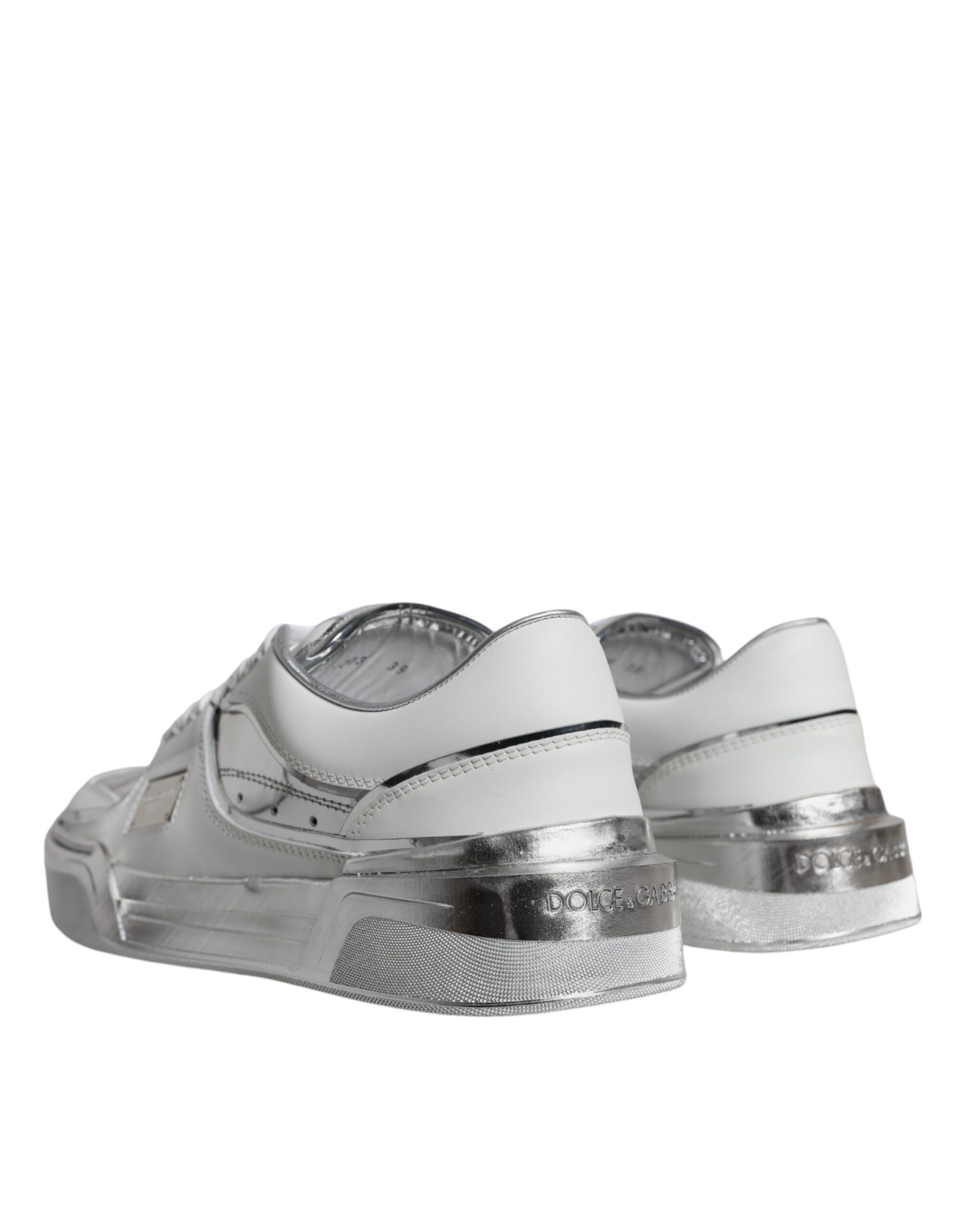 Chaussures Dolce & Gabbana sneakers basses en cuir blanc et argent, chaussures décontractées élégantes pour hommes