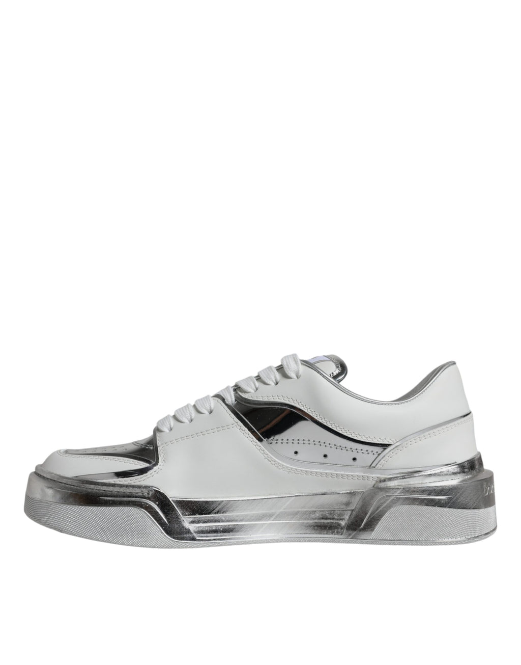 Chaussures sneakers basses en cuir blanc et argent Dolce & Gabbana, mode élégante pour femmes et hommes