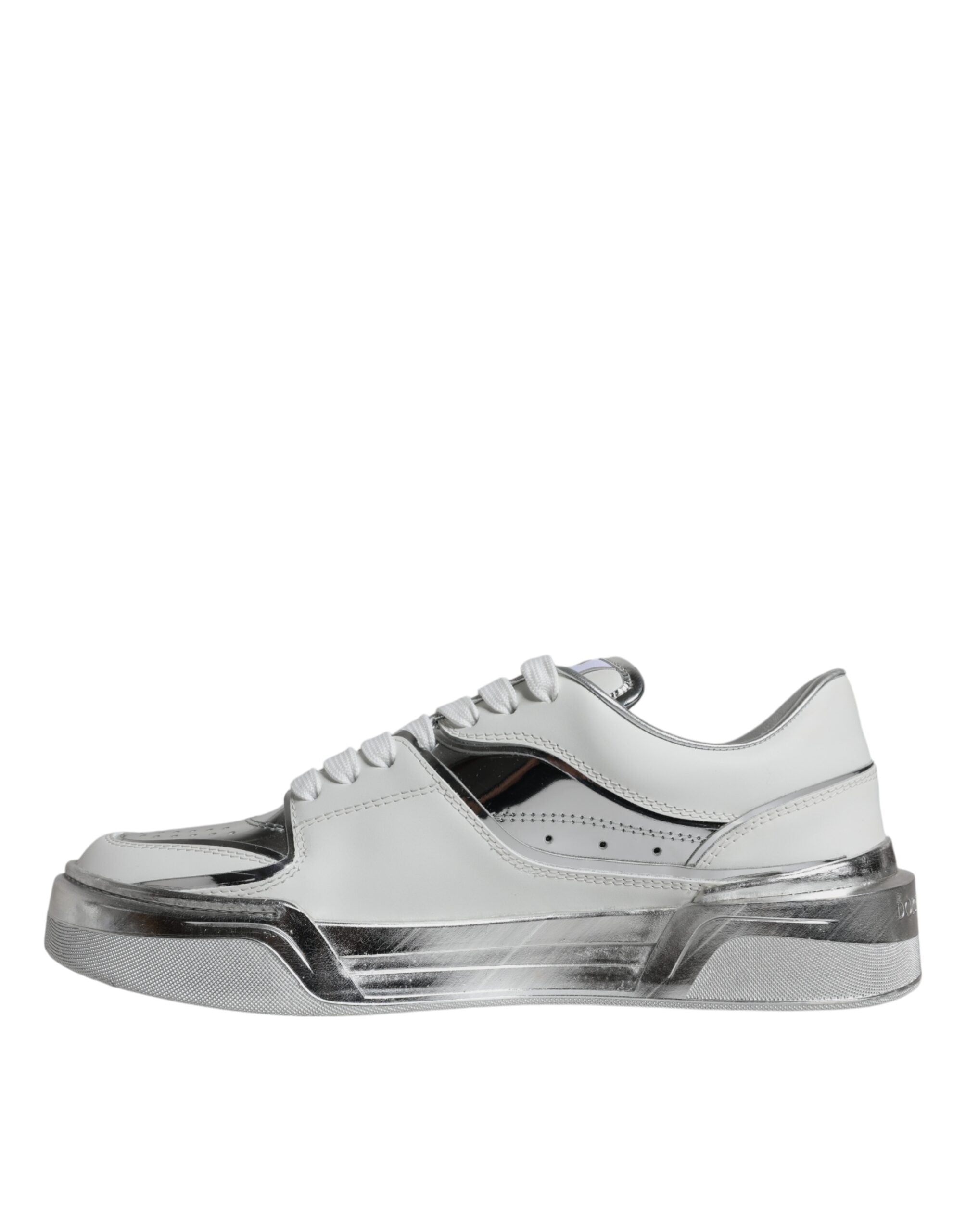 Chaussures sneakers basses en cuir blanc et argent Dolce & Gabbana, mode élégante pour femmes et hommes