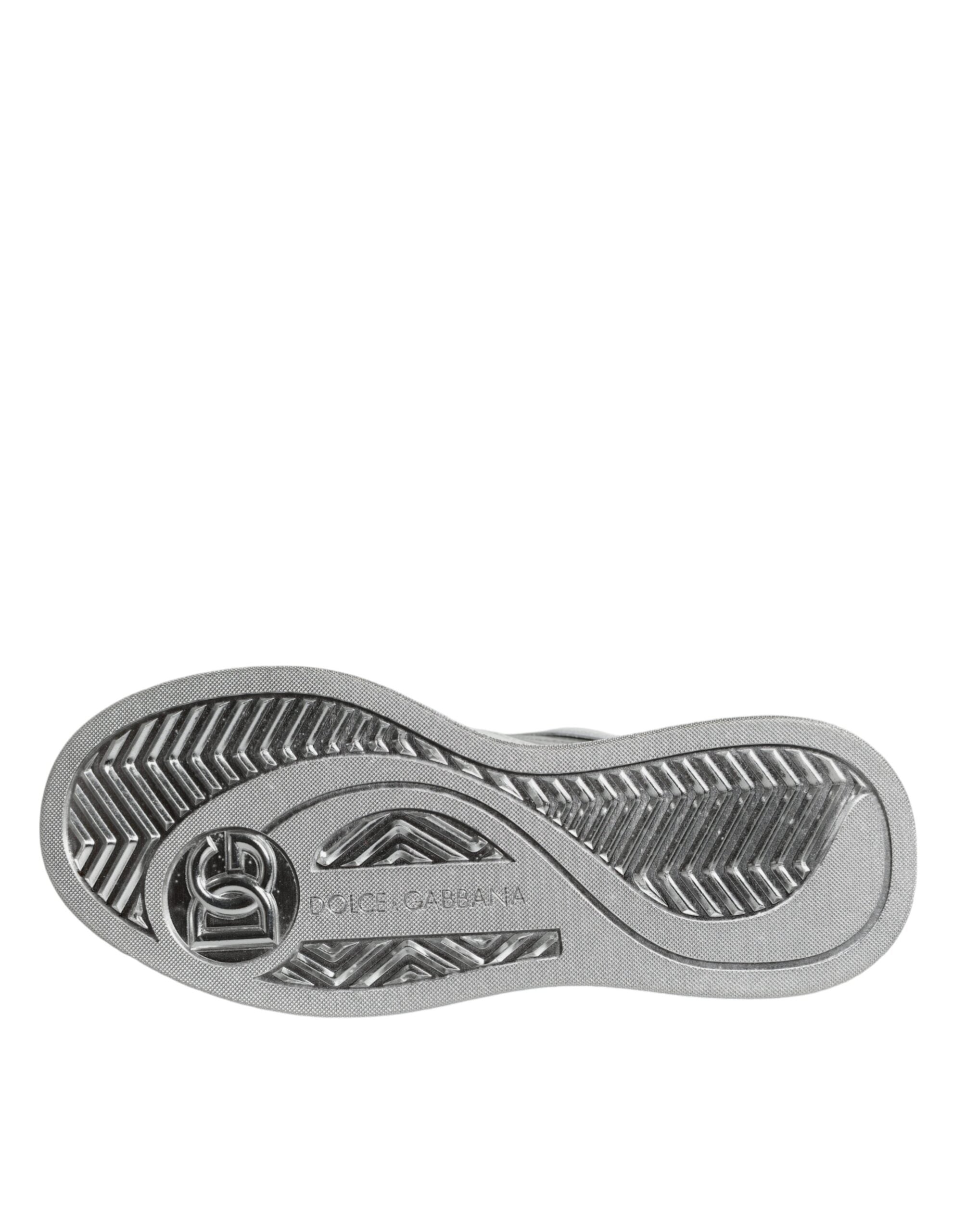 Chaussures sneakers basses en cuir blanc et argent Dolce & Gabbana, chaussures de sport élégantes pour homme.