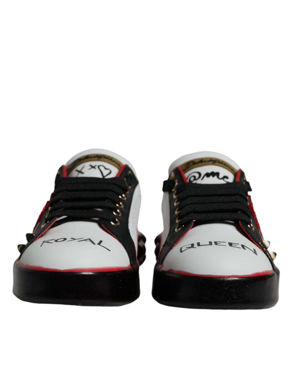 Chaussures portofino en cuir blanc et rouge avec cristaux, sneakers Dolce & Gabbana, détails élégants et modernes