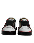 Chaussures portofino en cuir blanc et rouge avec cristaux, sneakers Dolce & Gabbana, détails élégants et modernes