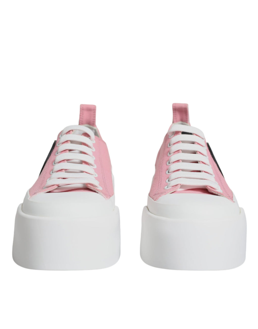 Chaussures sneakers basses Dolce & Gabbana en toile rose et blanche avec logo, vue de côté.