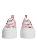 Chaussures sneakers basses Dolce & Gabbana en toile rose et blanche avec logo, vue de côté.
