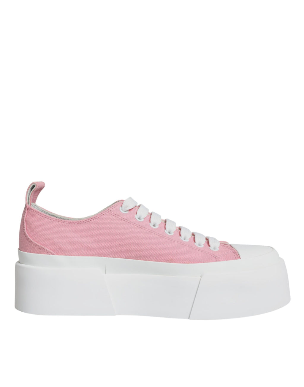 Chaussures basses Dolce & Gabbana en toile rose et blanche avec logo, style sneakers décontractés.