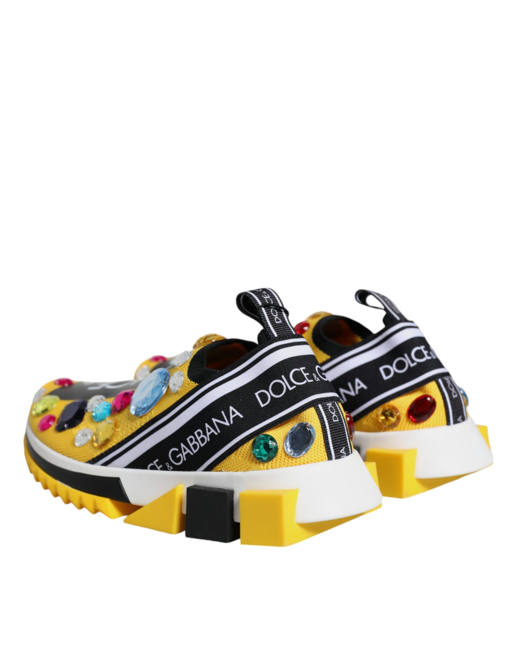 Chaussures basses Dolce & Gabbana Sorrento jaunes en cristaux avec détails élégants, vue de face.