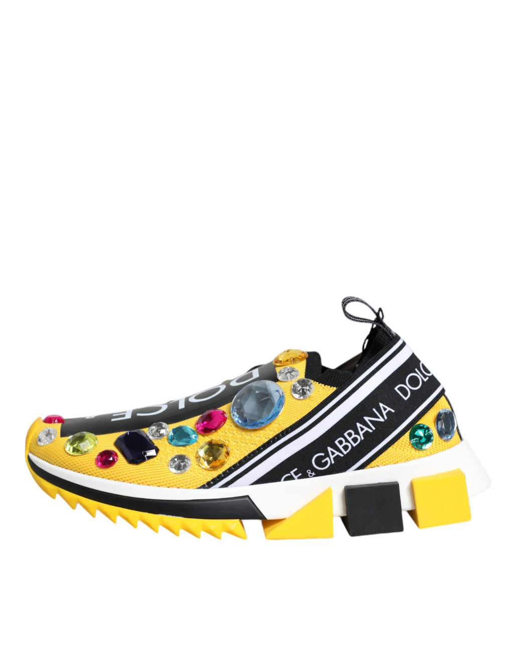 Chaussures sneakers basses Dolce & Gabbana Sorrento jaunes avec cristaux, vue de face.