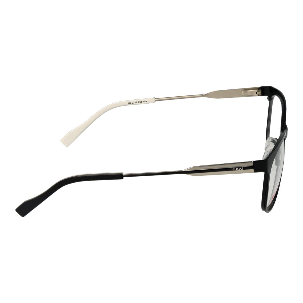 Lunettes en acier inoxydable noir de Hugo Boss, monture élégante pour un look sophistiqué, vues de face.