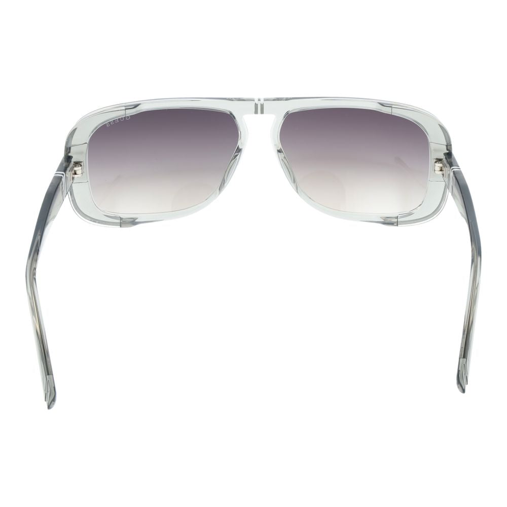 Lunettes de soleil en plastique gris de Guess, mode élégante, avec monture rectangulaire et verres foncés.