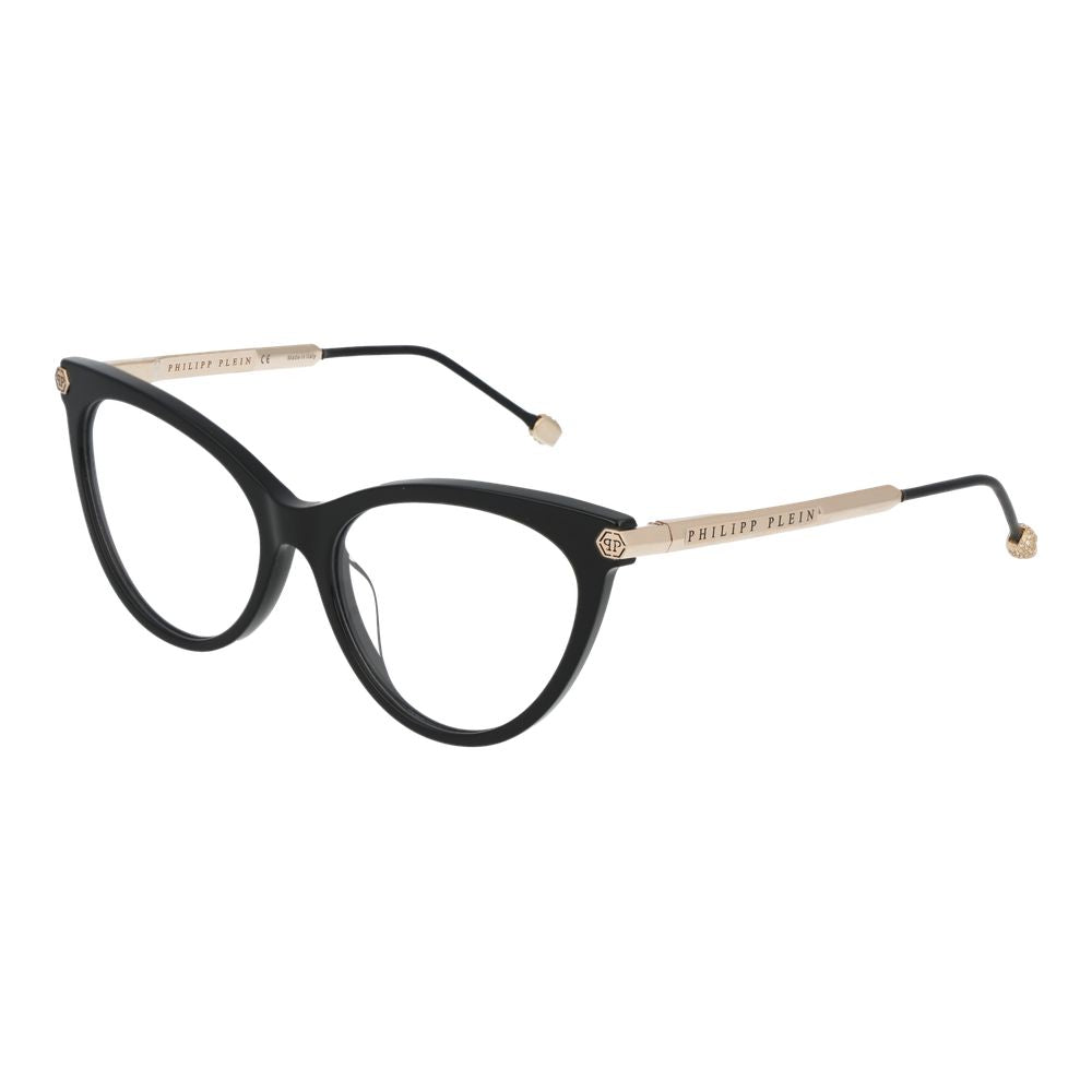 Lunettes Philipp Plein en acétate de cellulose noires avec monture élégante et moderne, vues de face.