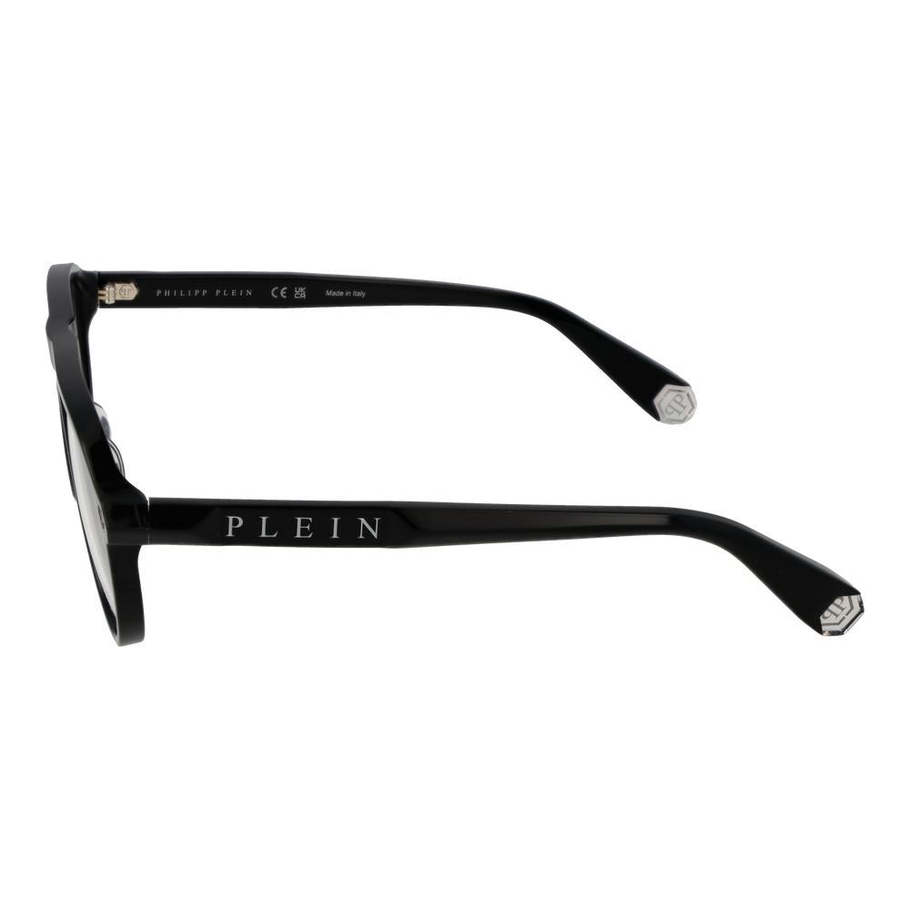 Lunettes Philipp Plein en acétate de cellulose noire avec monture élégante et moderne, vue de face.