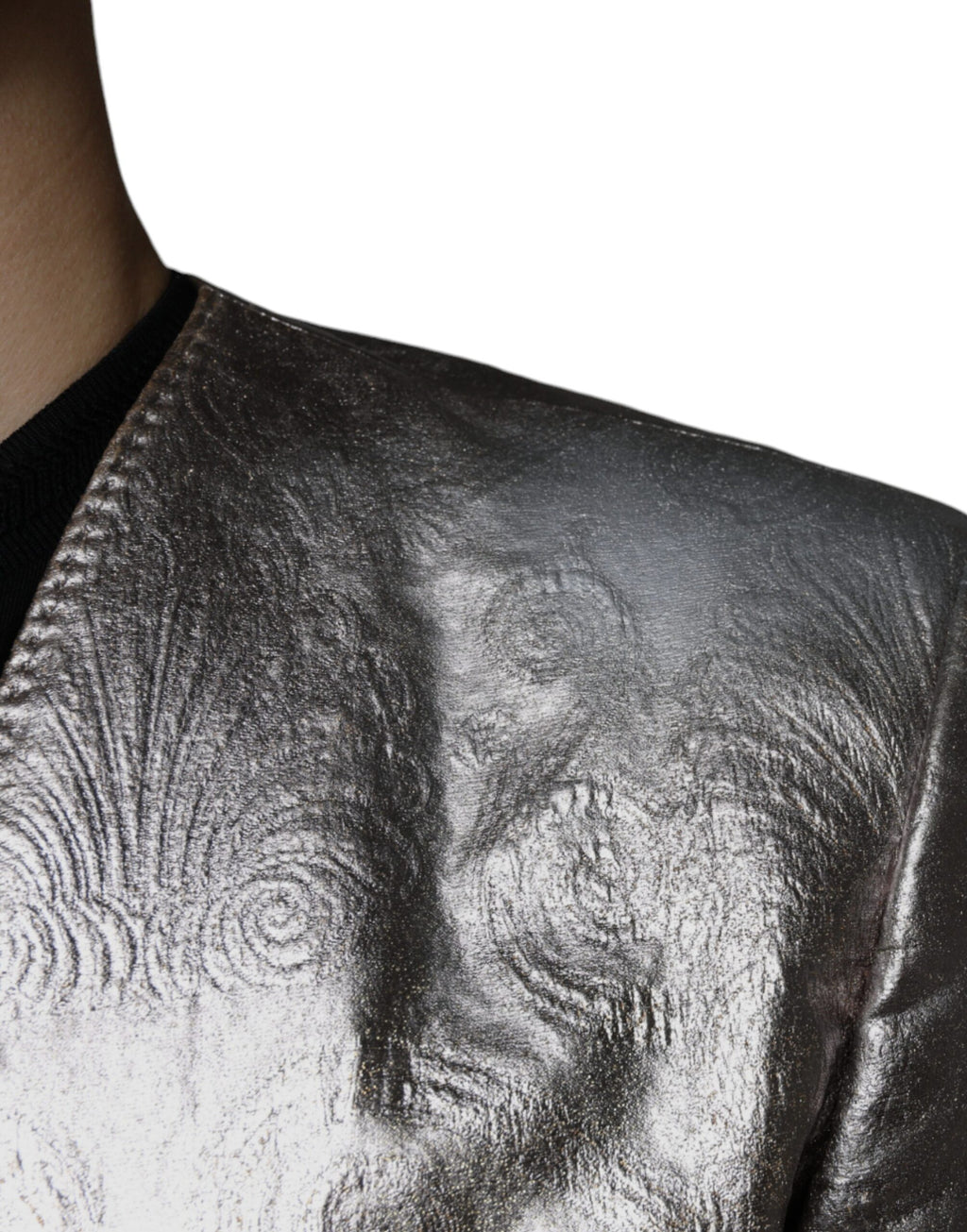 Veste blazer Dolce & Gabbana en jacquard doré, à coupe simple et boutonnée, élégante et sophistiquée pour femme.