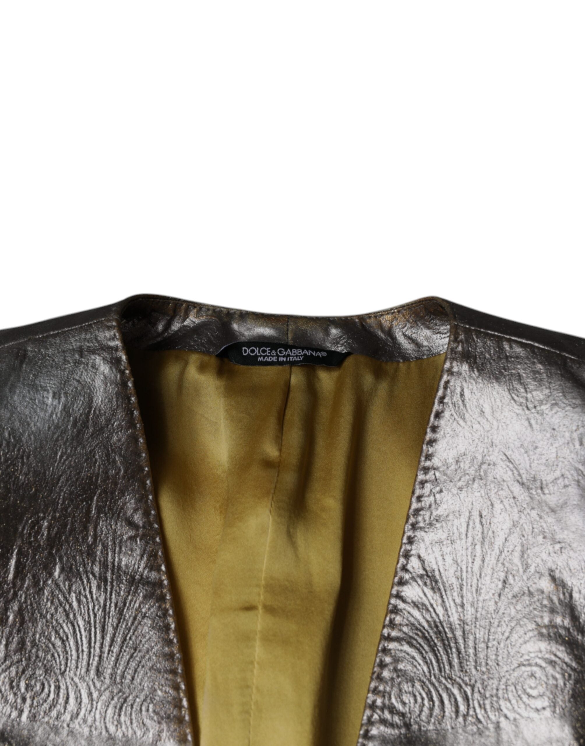 Blazer pour femme Dolce & Gabbana en jacquard doré à un bouton, coupe croisée élégante et détails sophistiqués.