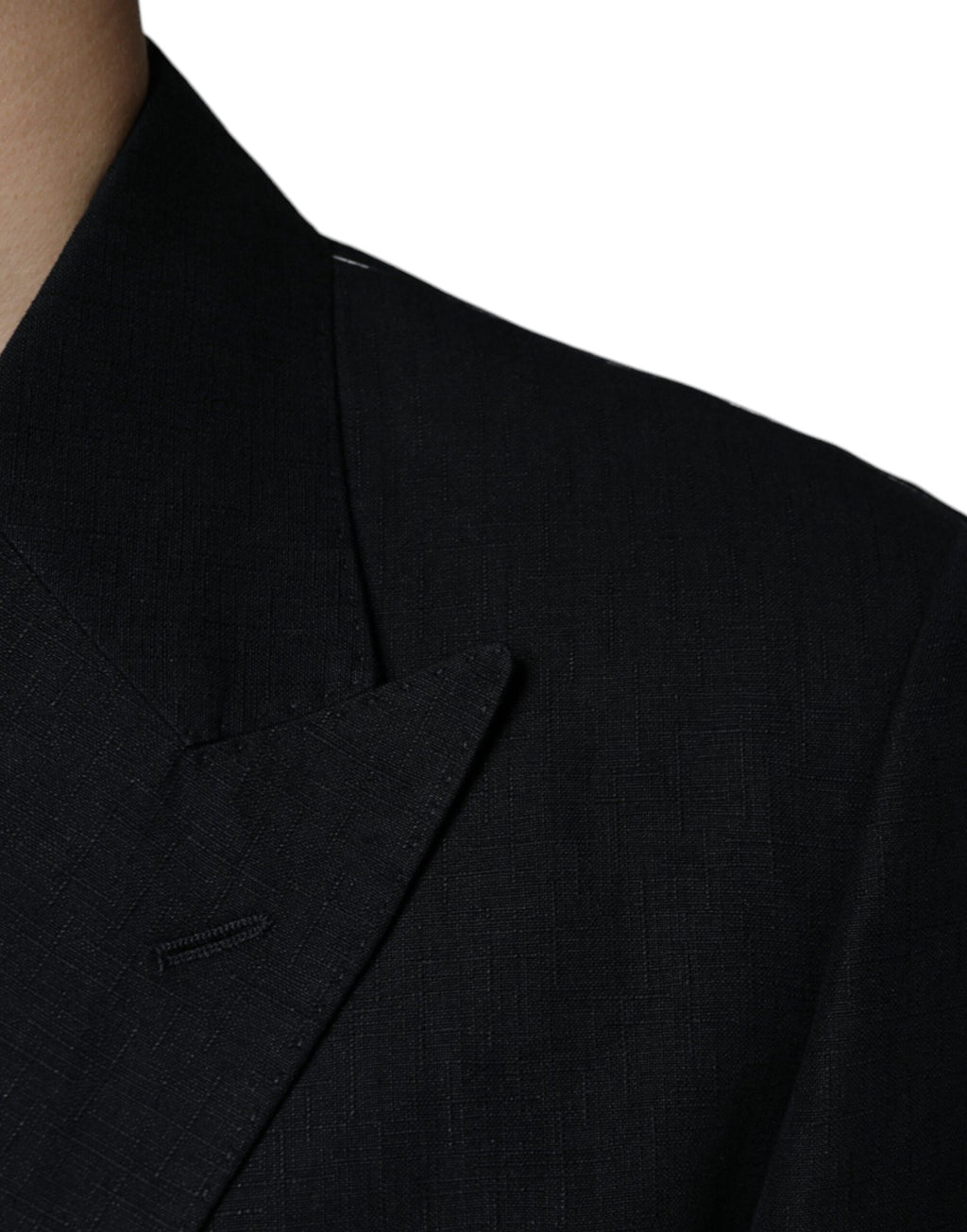 Blazer noir en lin Dolce & Gabbana à double boutonnage, élégante veste pour femmes avec coupe sophistiquée.