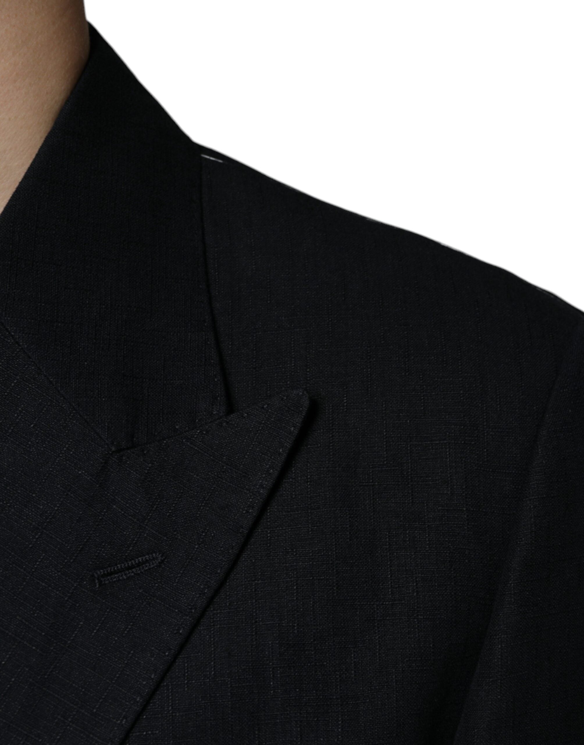 Blazer noir en lin Dolce & Gabbana à double boutonnage, élégante veste pour femmes avec coupe sophistiquée.