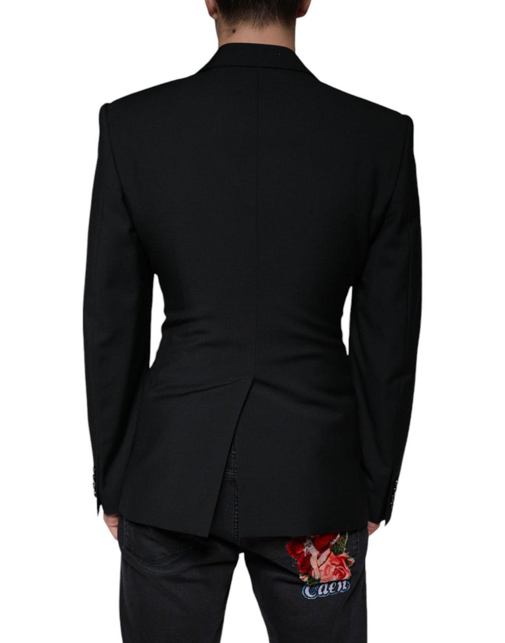 Veste blazer noire et blanche à un seul bouton Dolce & Gabbana pour femme, coupe élégante et tissu sophistiqué.