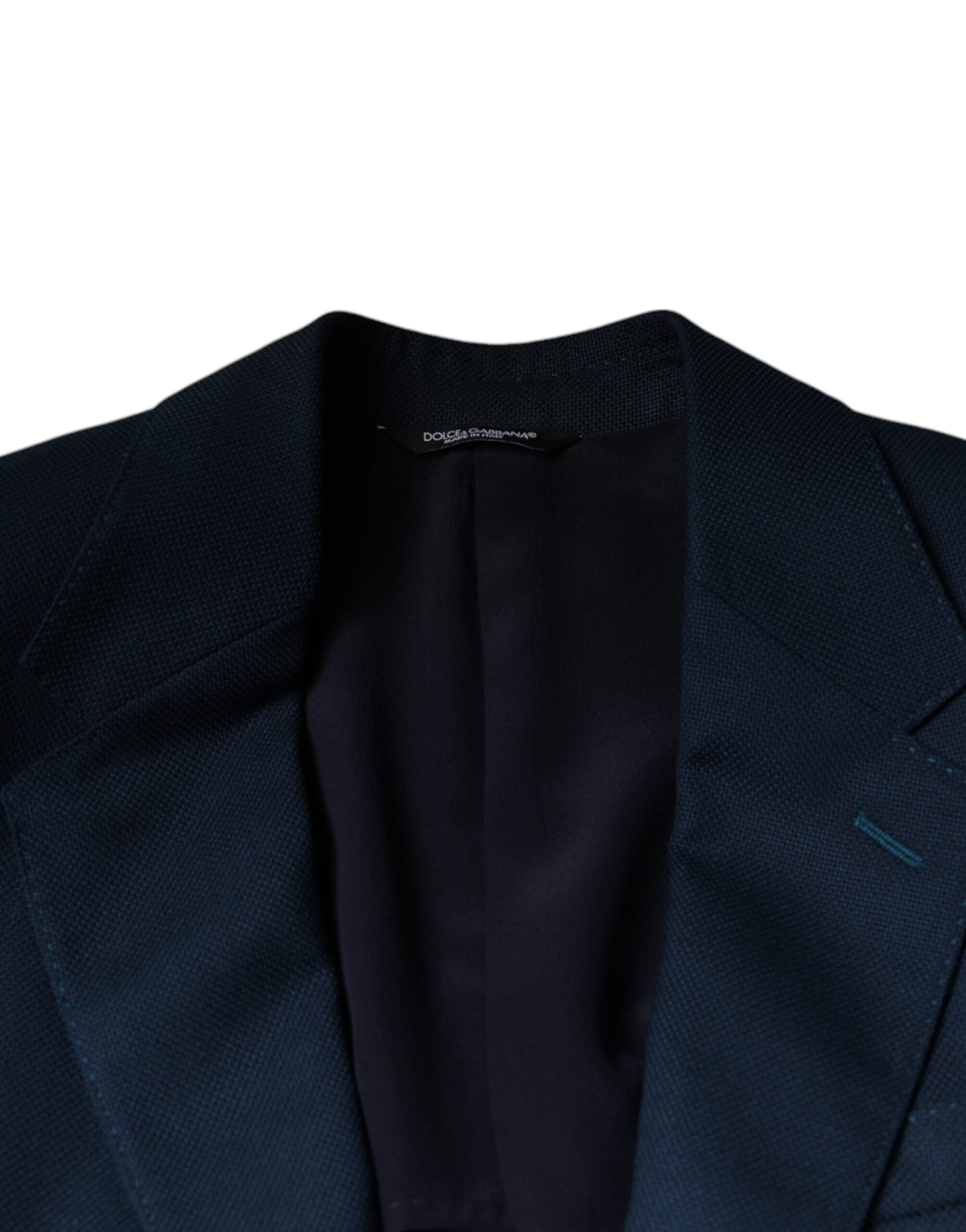 Manteau blazer en laine bleue Dolce & Gabbana à logo, à un seul bouton, style classique et élégant pour homme.