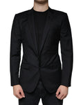Veste blazer noire Dolce & Gabbana Martini Bee à deux boutons, coupe classique et détails élégants.