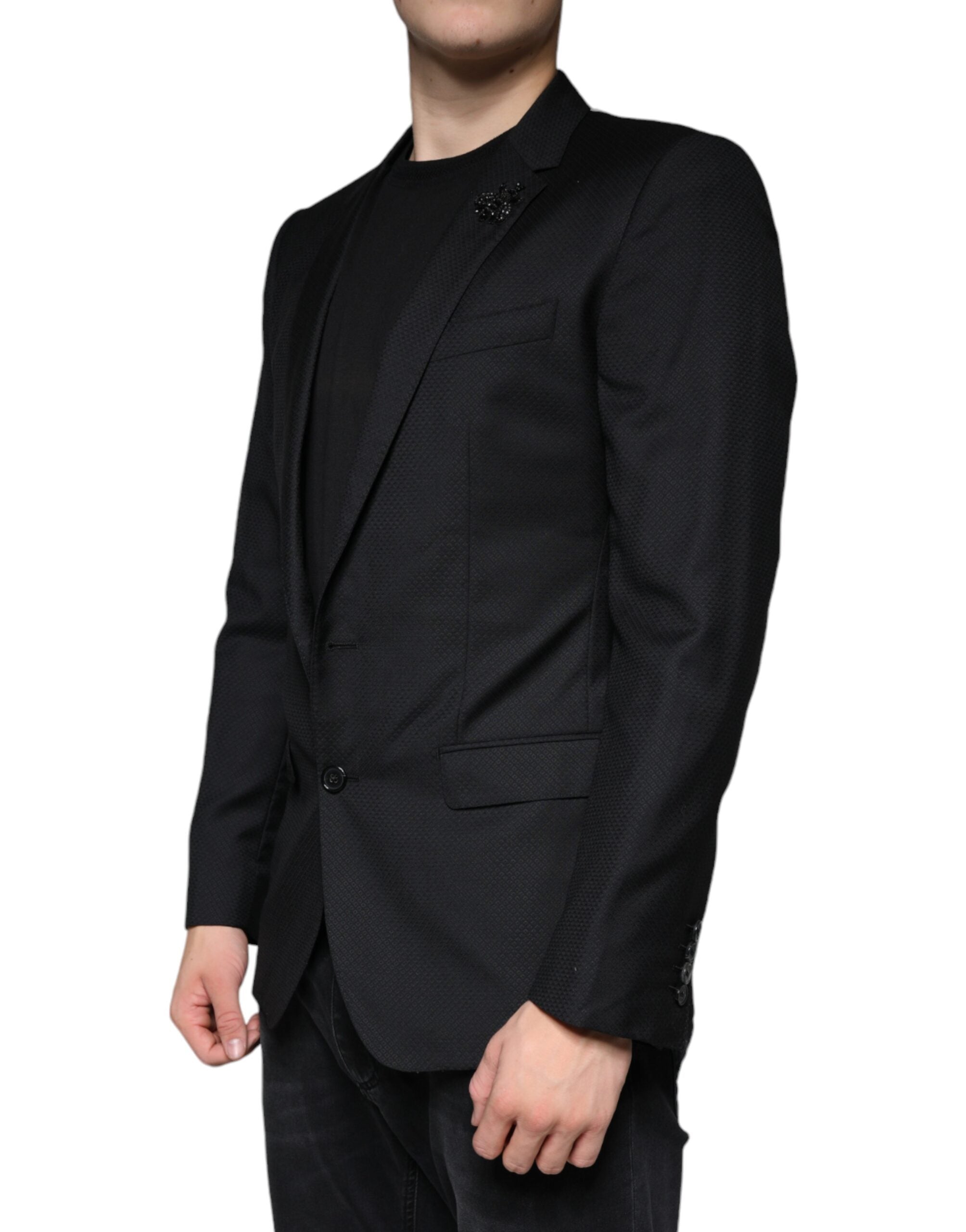 Blazer noir Dolce & Gabbana MARTINI Bee à double boutonnage avec détails sophistiqués, vue de face.