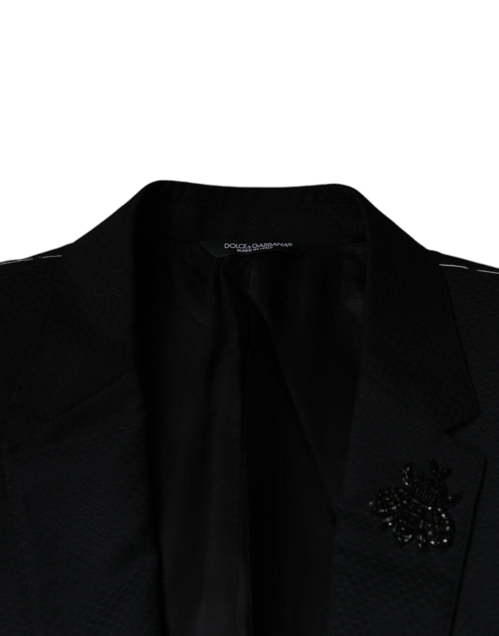 Blazer noir Dolce & Gabbana Martini Bee à un seul bouton, coupe élégante et détails sophistiqués pour homme.