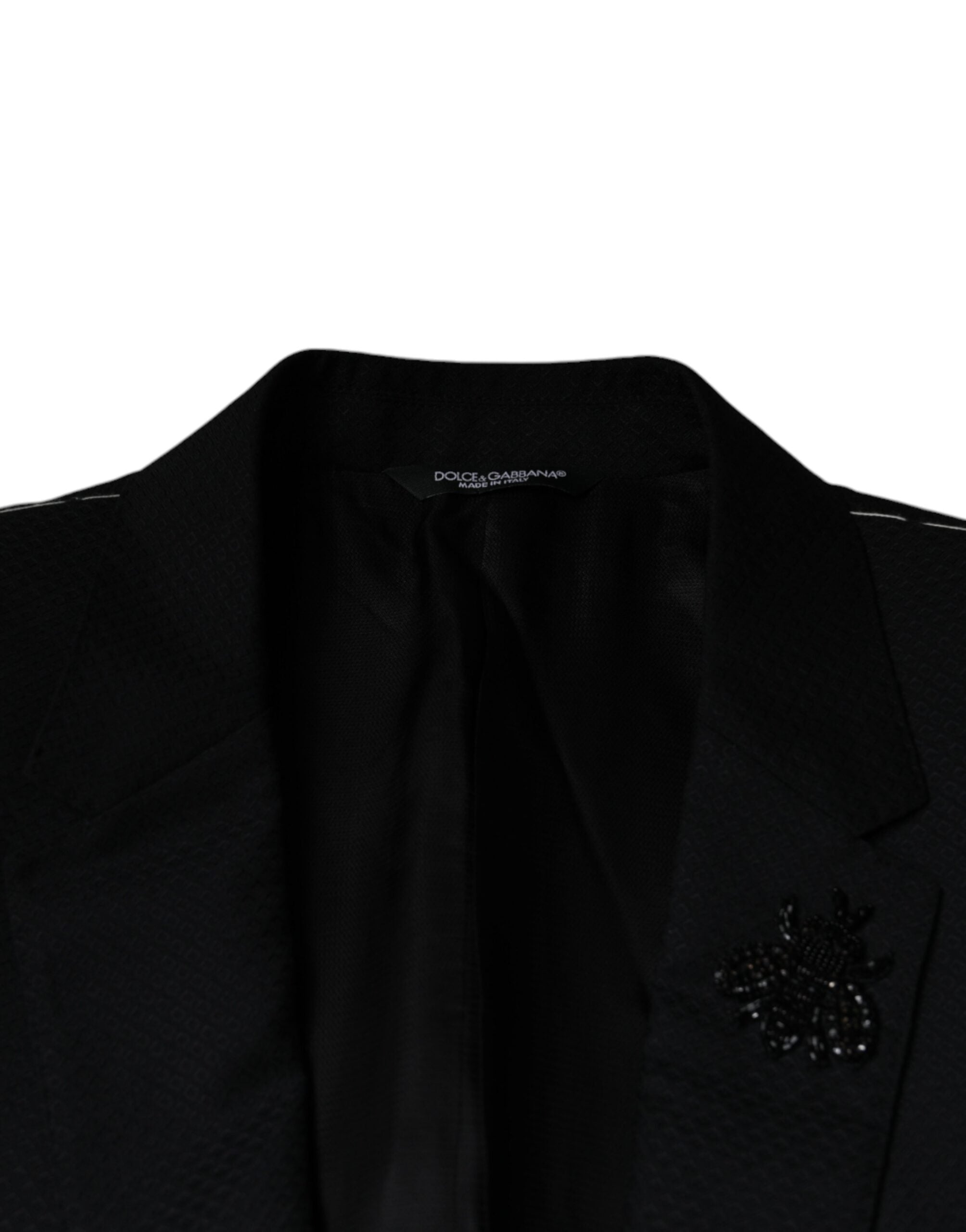 Blazer noir Dolce & Gabbana Martini Bee à un seul bouton, coupe élégante et détails sophistiqués pour homme.