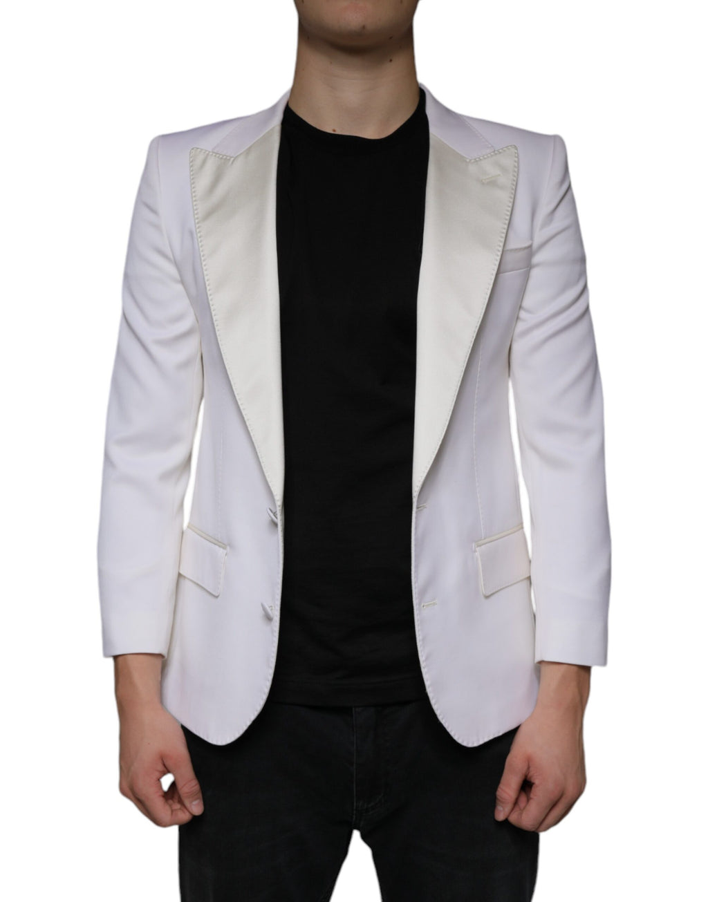 Veste blazer en laine blanche Dolce & Gabbana à un seul bouton, coupe classique et élégante, portée décontractée ou habillée.