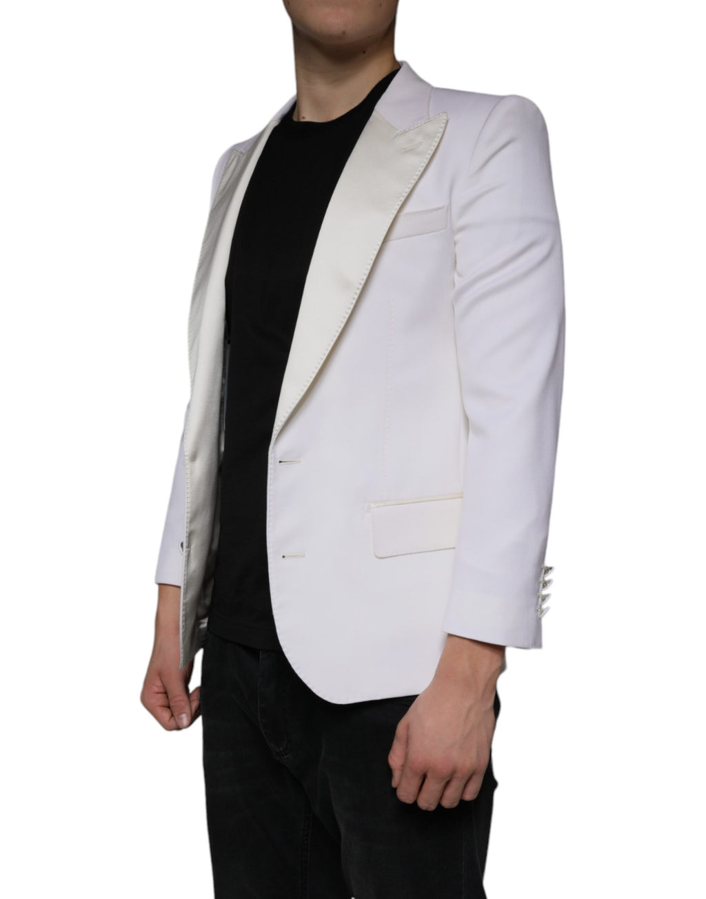 Veste blazer en laine blanche à un bouton Dolce & Gabbana pour femme, style classique et élégant.