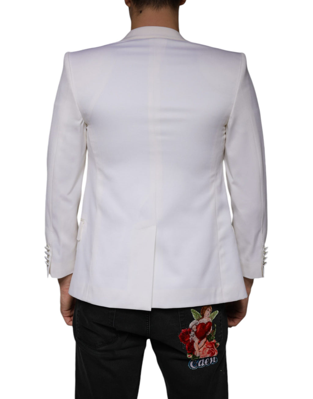Veste blazer en laine blanche à un seul bouton Dolce & Gabbana, classique et élégante, vue de face.