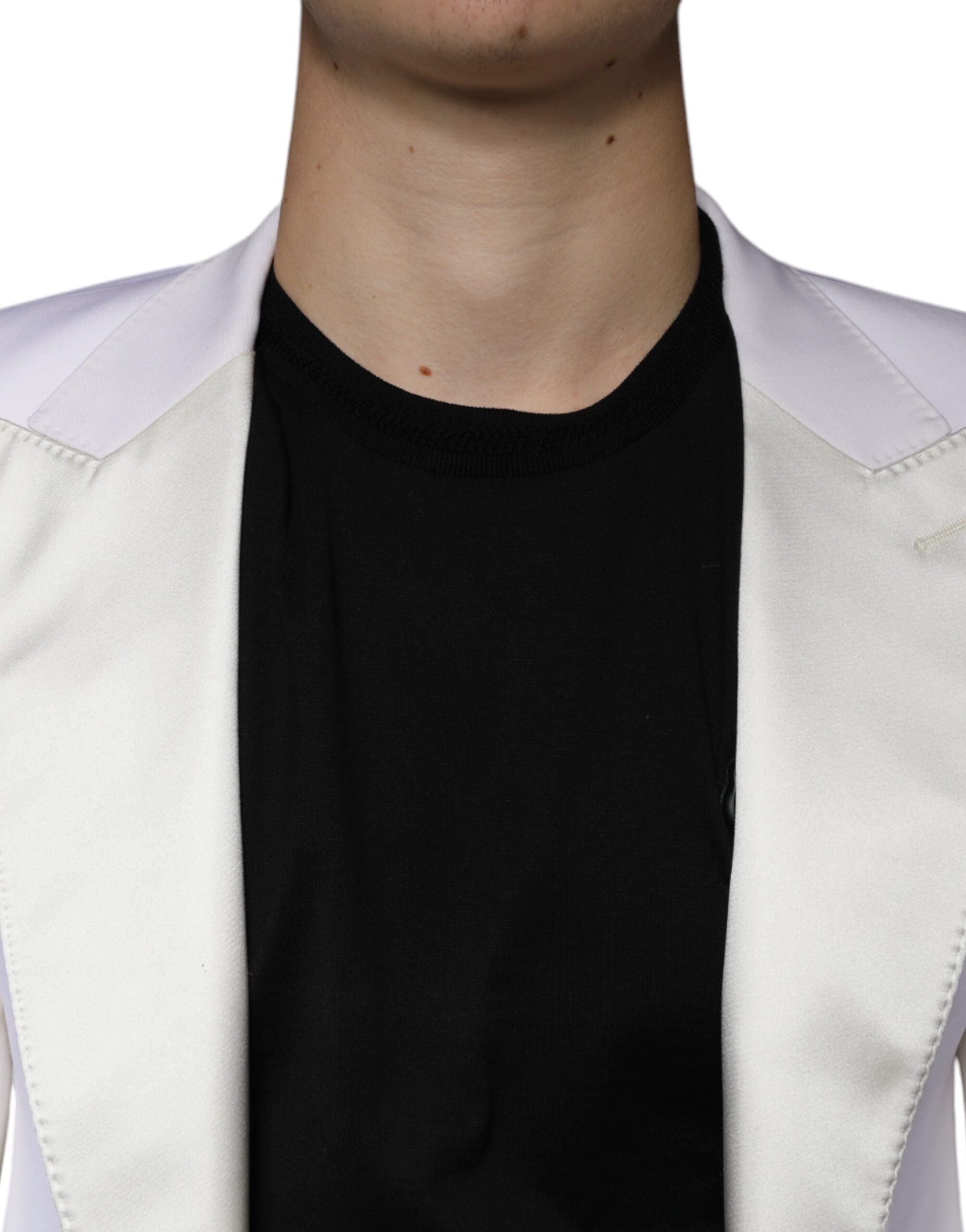 Veste blazer en laine blanche Dolce & Gabbana à un bouton, style simple et élégant, vue de face sur un fond neutre.