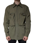Veste militaire verte en coton de Dolce & Gabbana avec col rabattable, style élégant et décontracté.