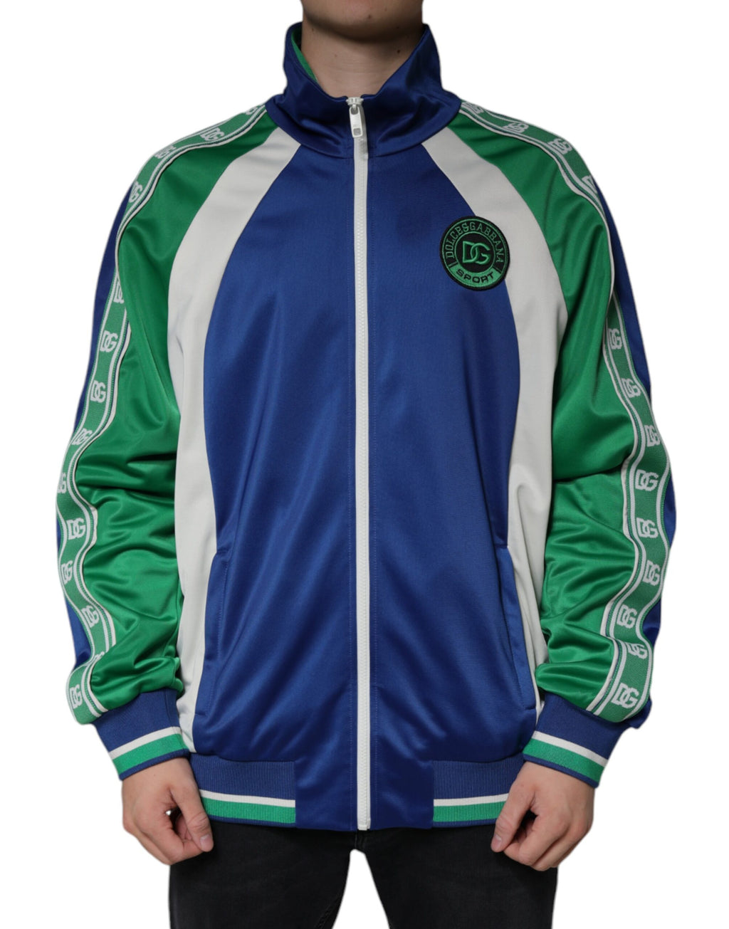 Veste bomber Dolce & Gabbana en polyester multicolore avec fermeture éclair complète, style moderne et élégant.
