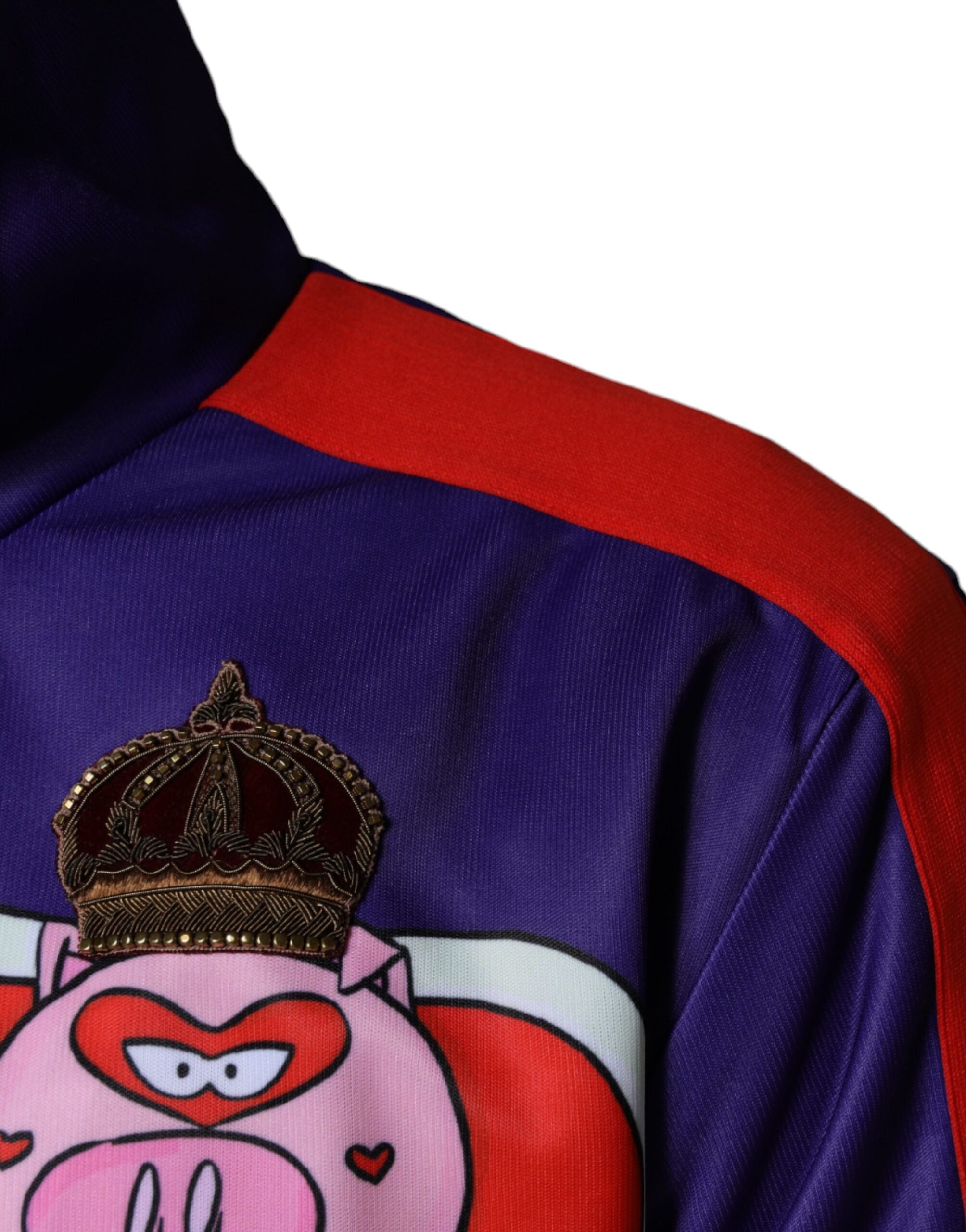 Veste bomber Dolce & Gabbana année du cochon violette avec fermeture éclair complète, design élégant et détails colorés.