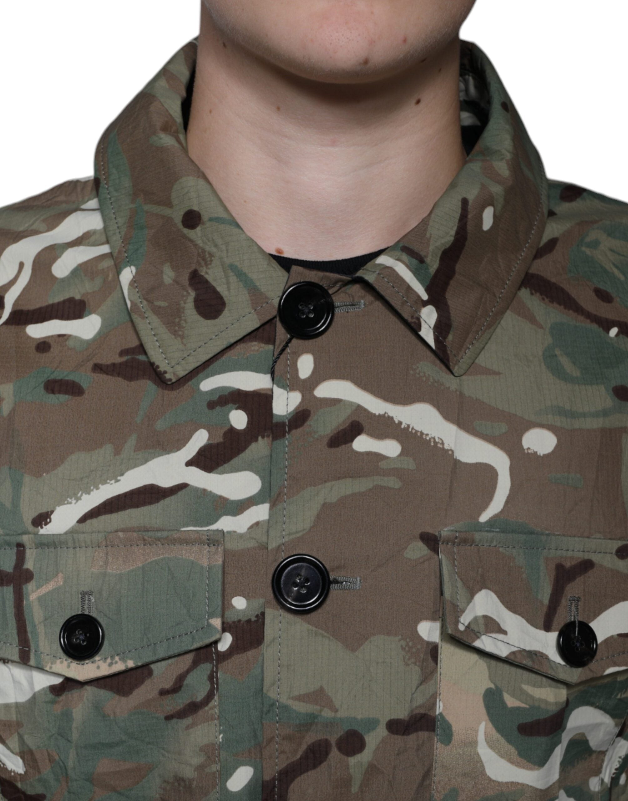 Veste Dolce & Gabbana multicolore à motif camouflage avec col, veste élégante pour homme ou femme.