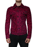Veste Dolce & Gabbana à col chemise avec motif léopard fuchsia et boutons, ajustée et élégante, vue de face.