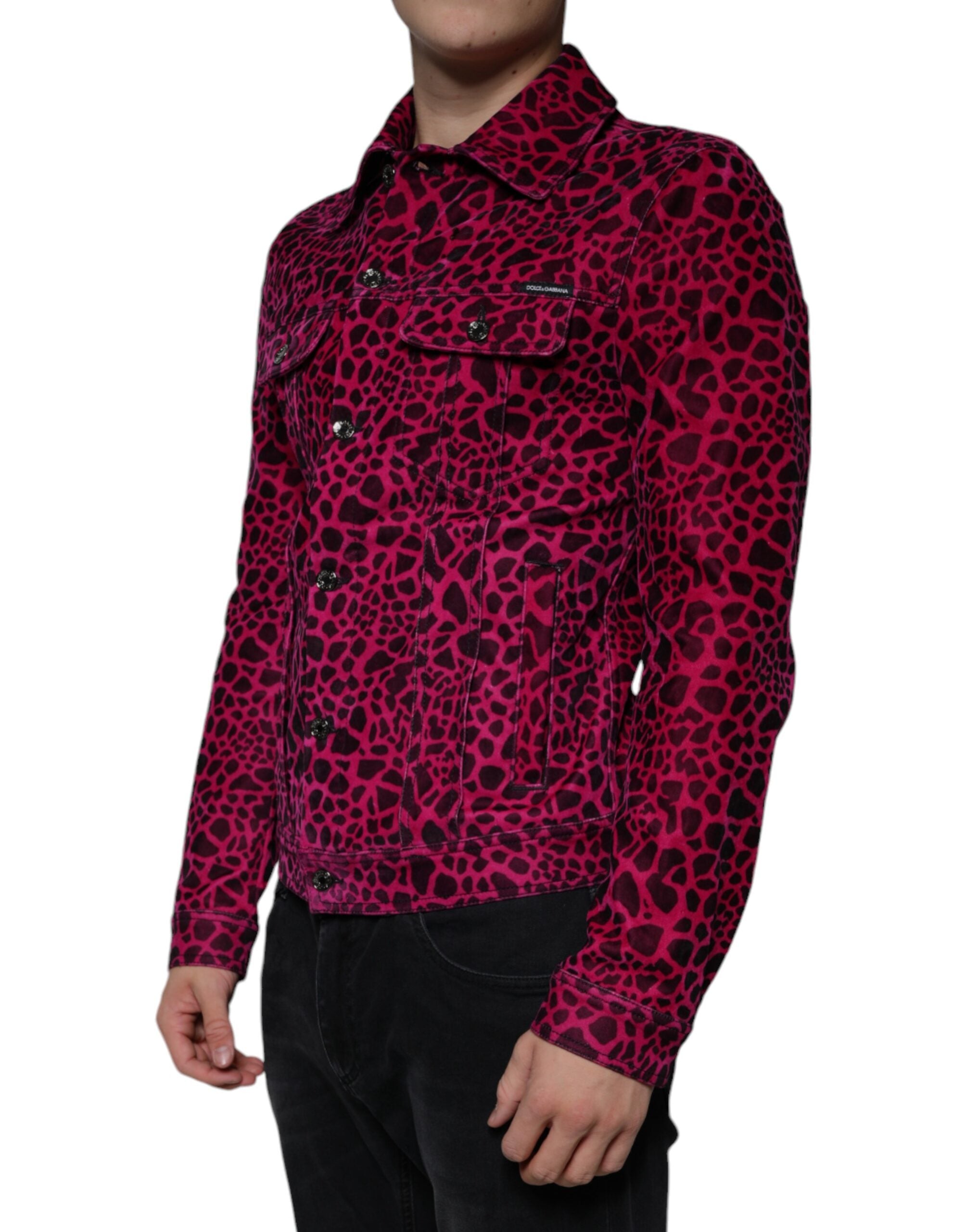Veste à col rabattu Dolce & Gabbana en leopard fuchsia, avec boutons, style élégant et moderne.