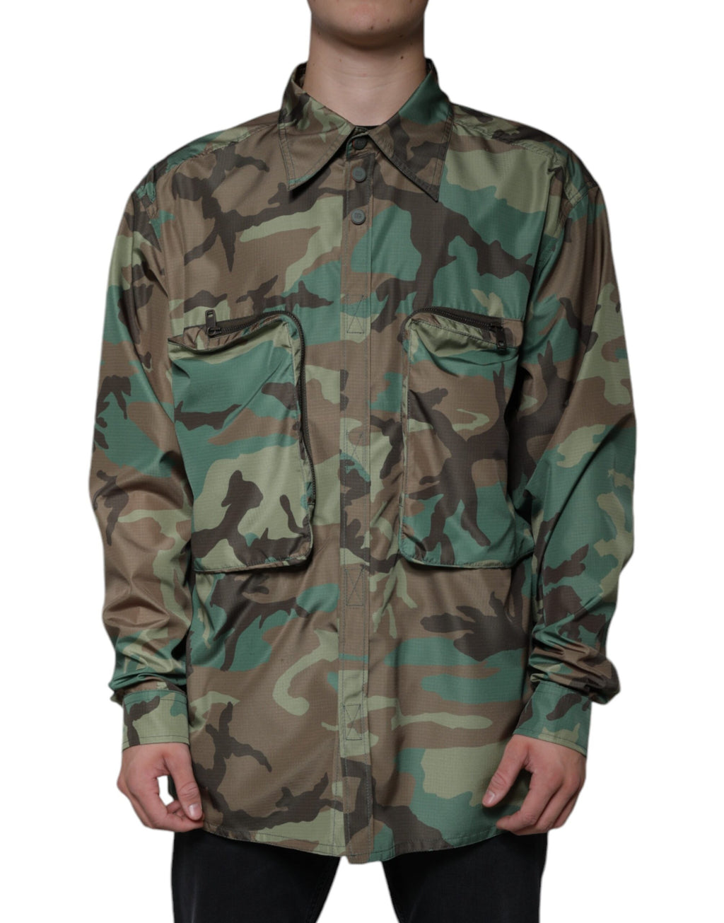 Chemise à boutonnière Dolce & Gabbana multicolore camouflage, style décontracté avec motif coloré.