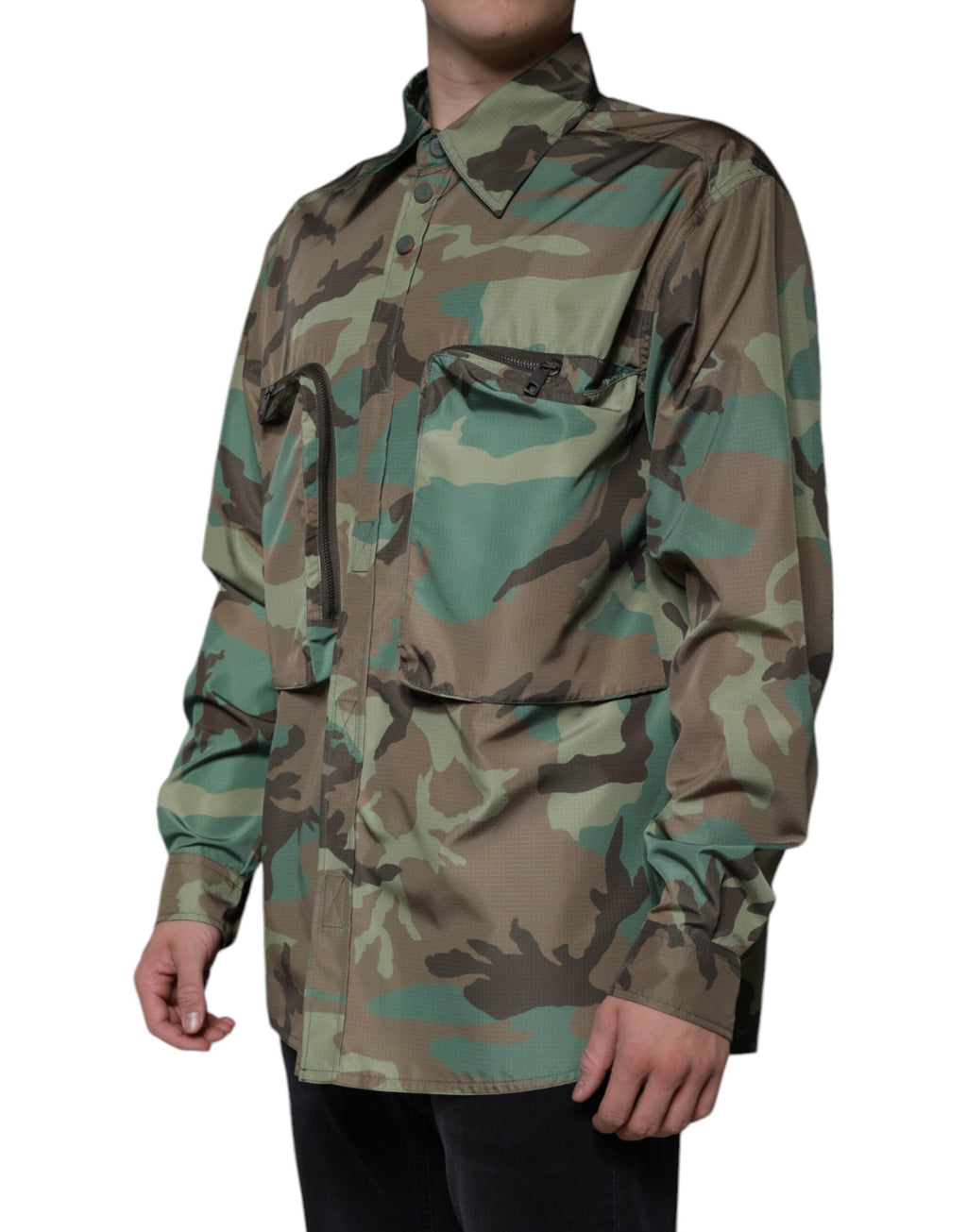 Chemise Dolce & Gabbana multicolore à motif camouflage avec boutons, vue de face.