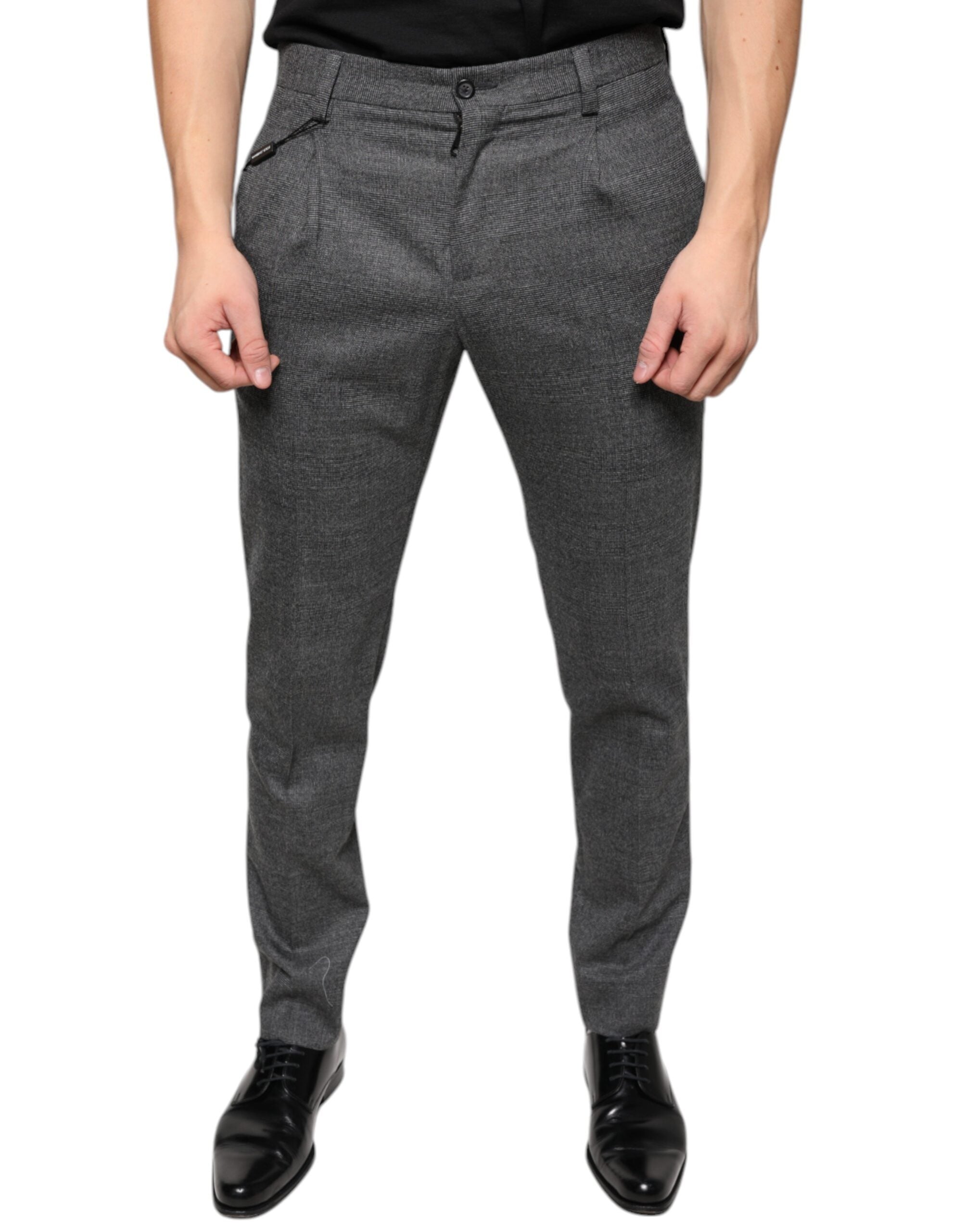 Pantalon skinny en laine à carreaux gris Dolce & Gabbana, style tartan, ajusté et tendance.