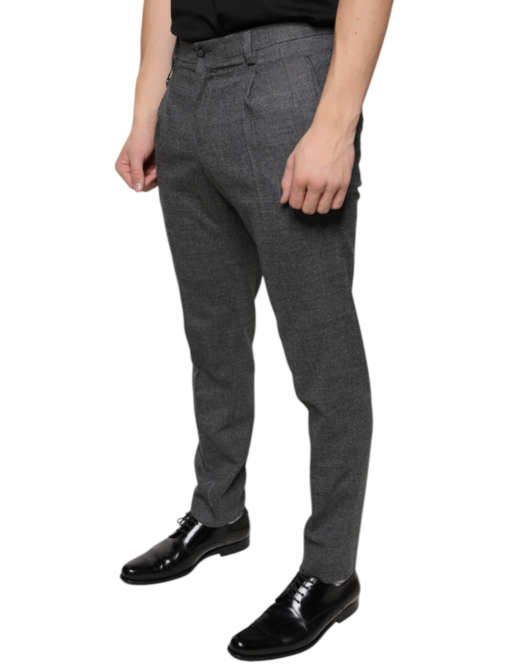 Pantalons skinny en laine à carreaux gris Dolce & Gabbana, style tartan, ajustés, avec motif à carreaux classiques.
