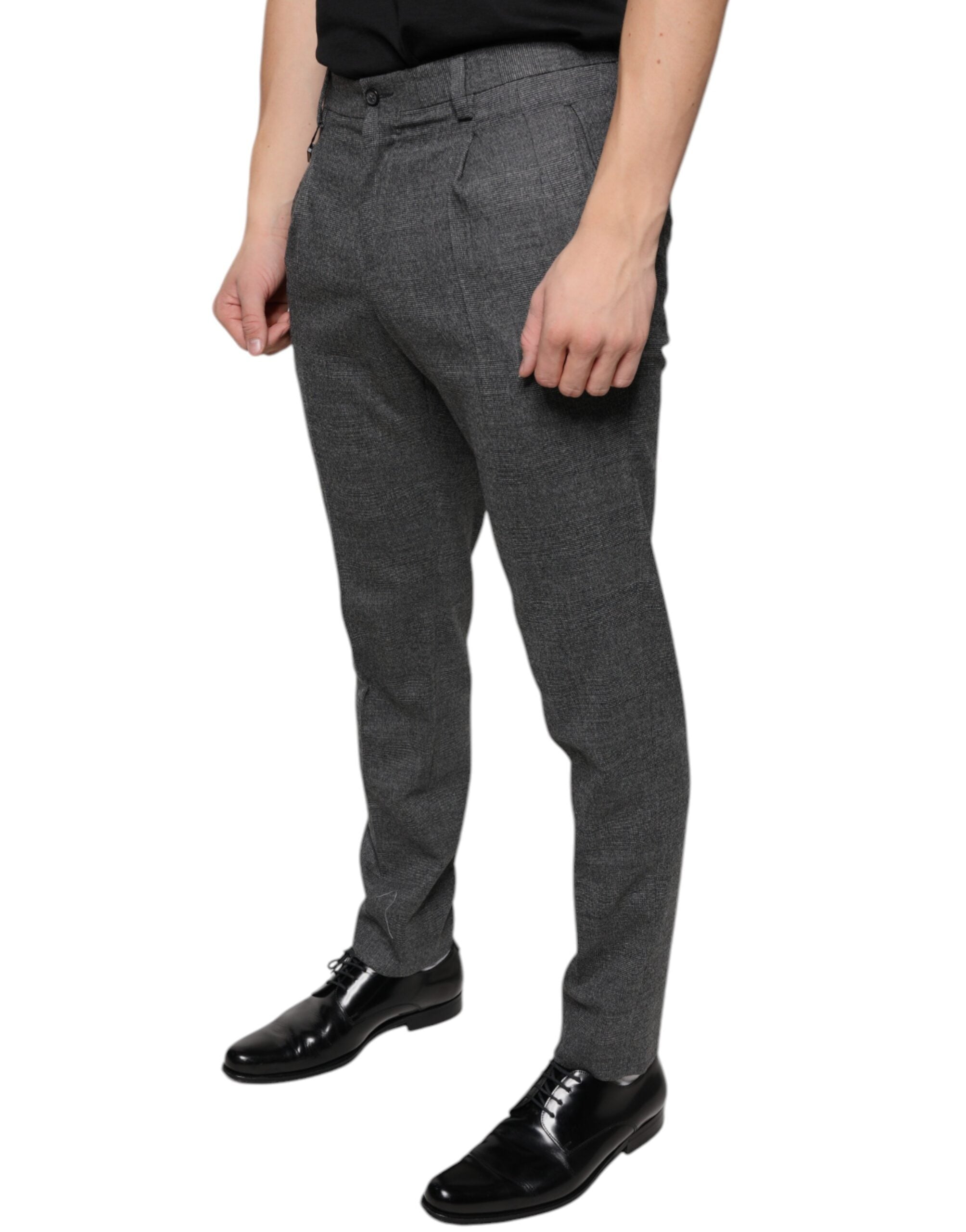 Pantalons skinny en laine à carreaux gris Dolce & Gabbana, style tartan, ajustés, avec motif à carreaux classiques.