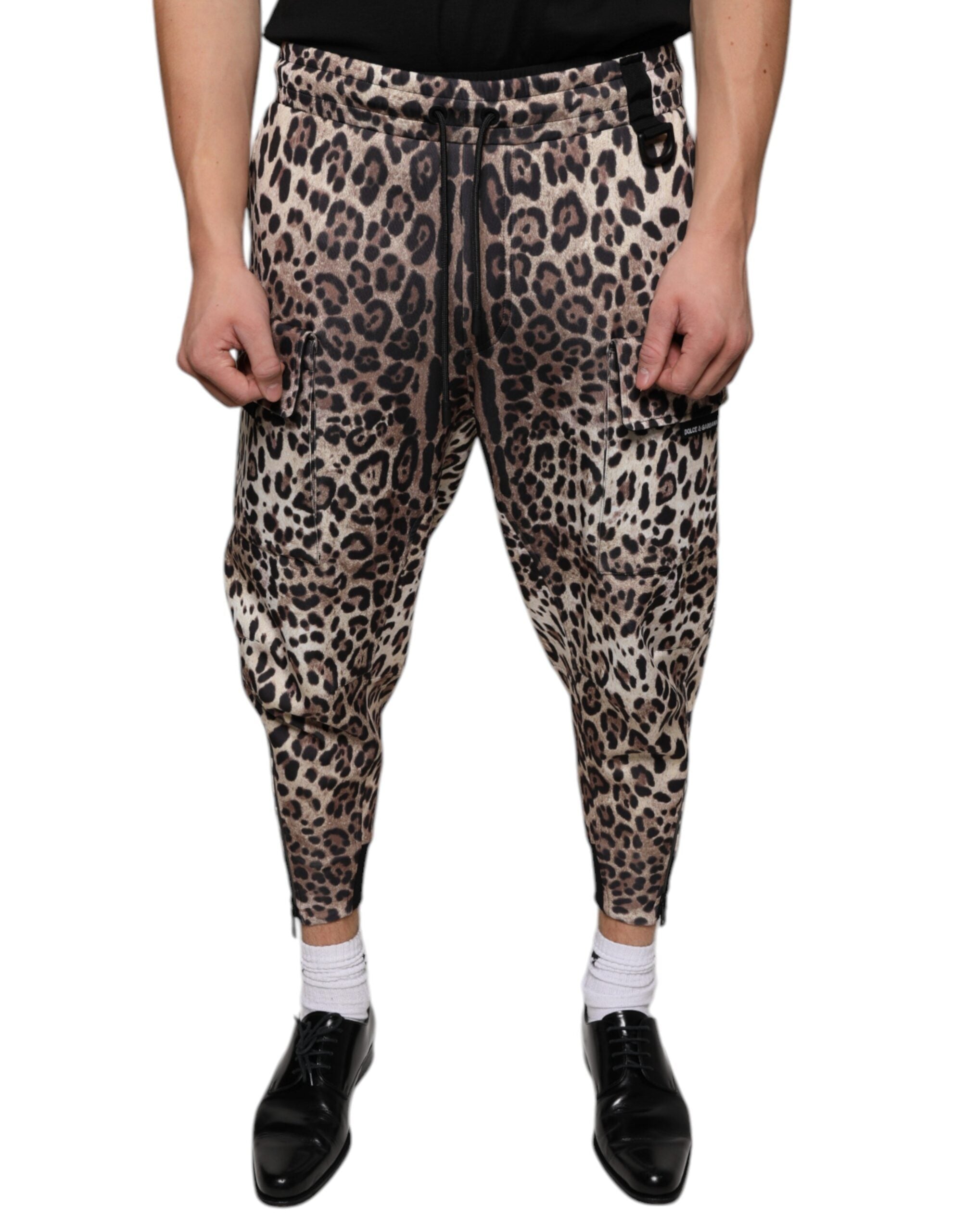 Pantalon jogger en polyester à motif léopard marron de Dolce & Gabbana, style décontracté et tendance.