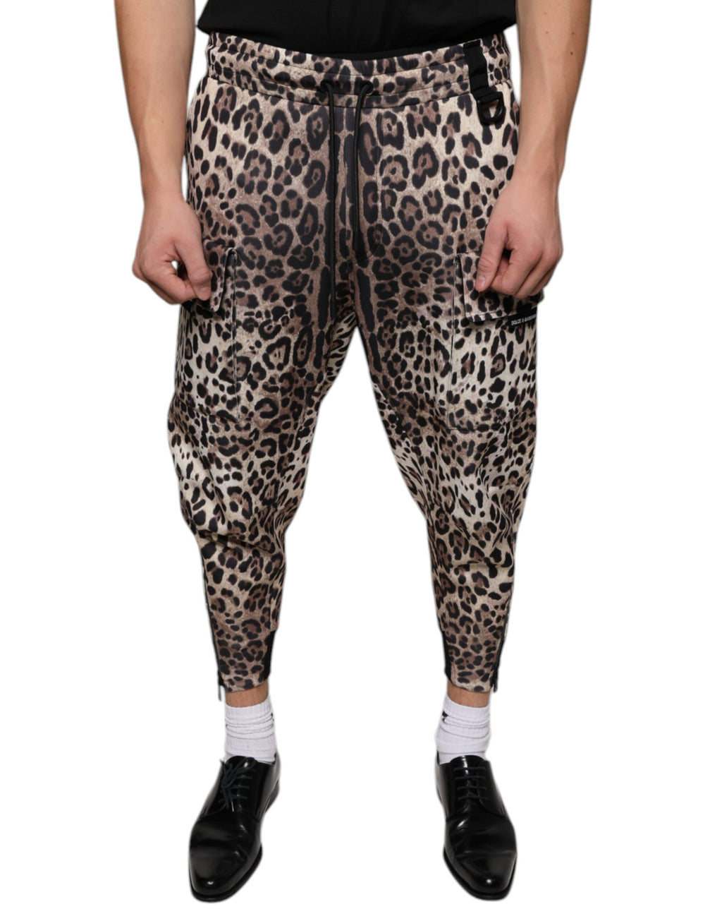 Pantalons jogger en polyester à imprimé léopard marron de Dolce & Gabbana, style décontracté et tendance.