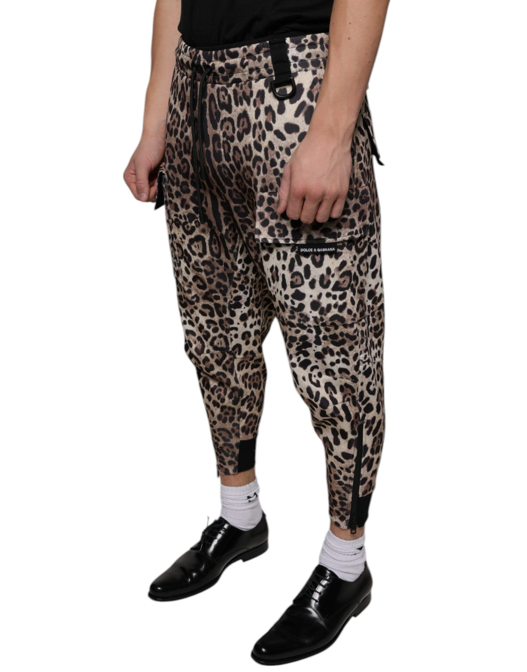 Pantalons joggers en polyester marron à motif léopard de Dolce & Gabbana, élégants et confortables.